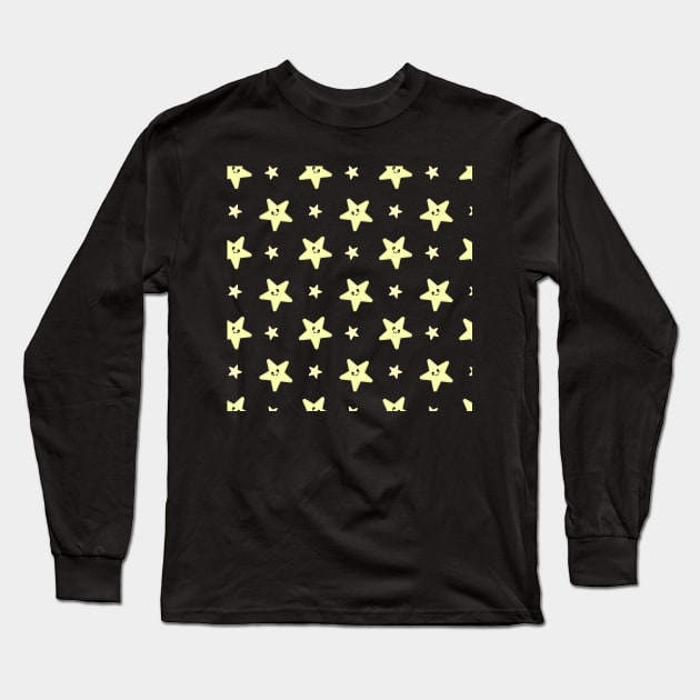 Kawaii Cute Star Pattern in Black Long Sleeve T-Shirt by Kelly Gigi